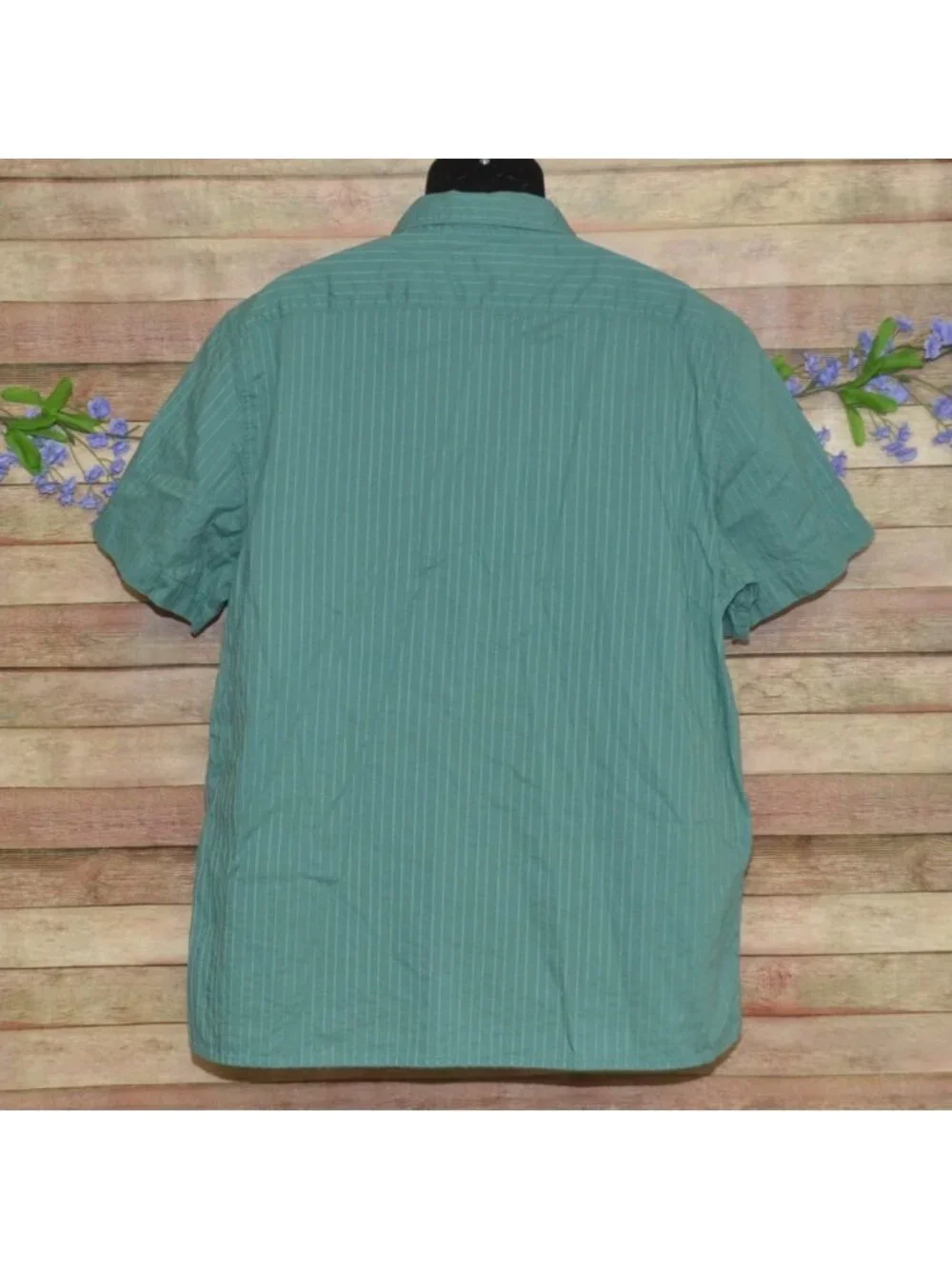 Banana Republic Mens Green Button Up Short Sleeve Striped Shirt Size XL Cotton